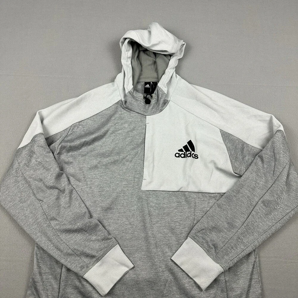 Adidas Hoodie Men Extra Large Gray Solid Sweatshirt Pullover Basketball Pockets